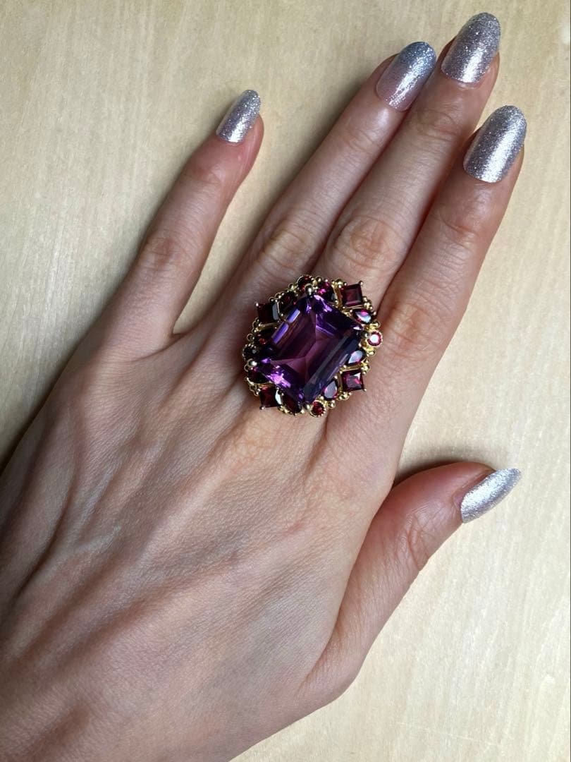 25ct アメジスト・ガーネットリング・指輪シルバー925K18金ゴールド