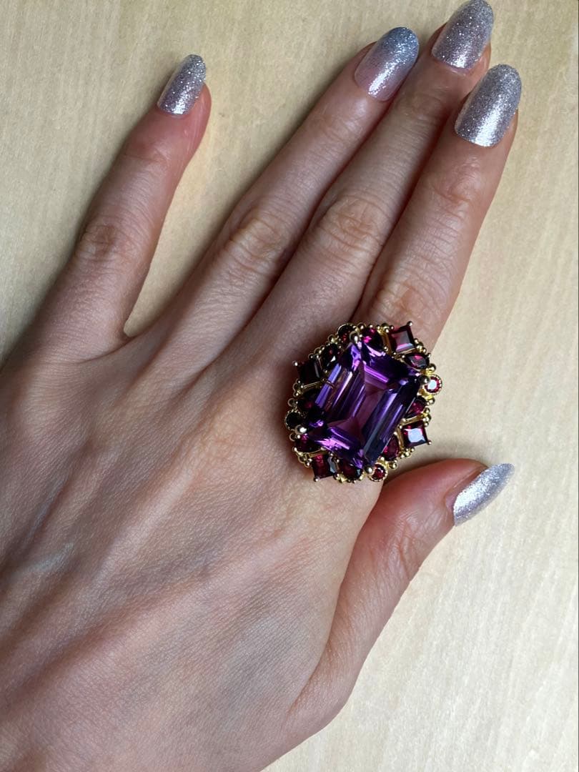 25ct アメジスト・ガーネットリング・指輪シルバー925K18金ゴールド