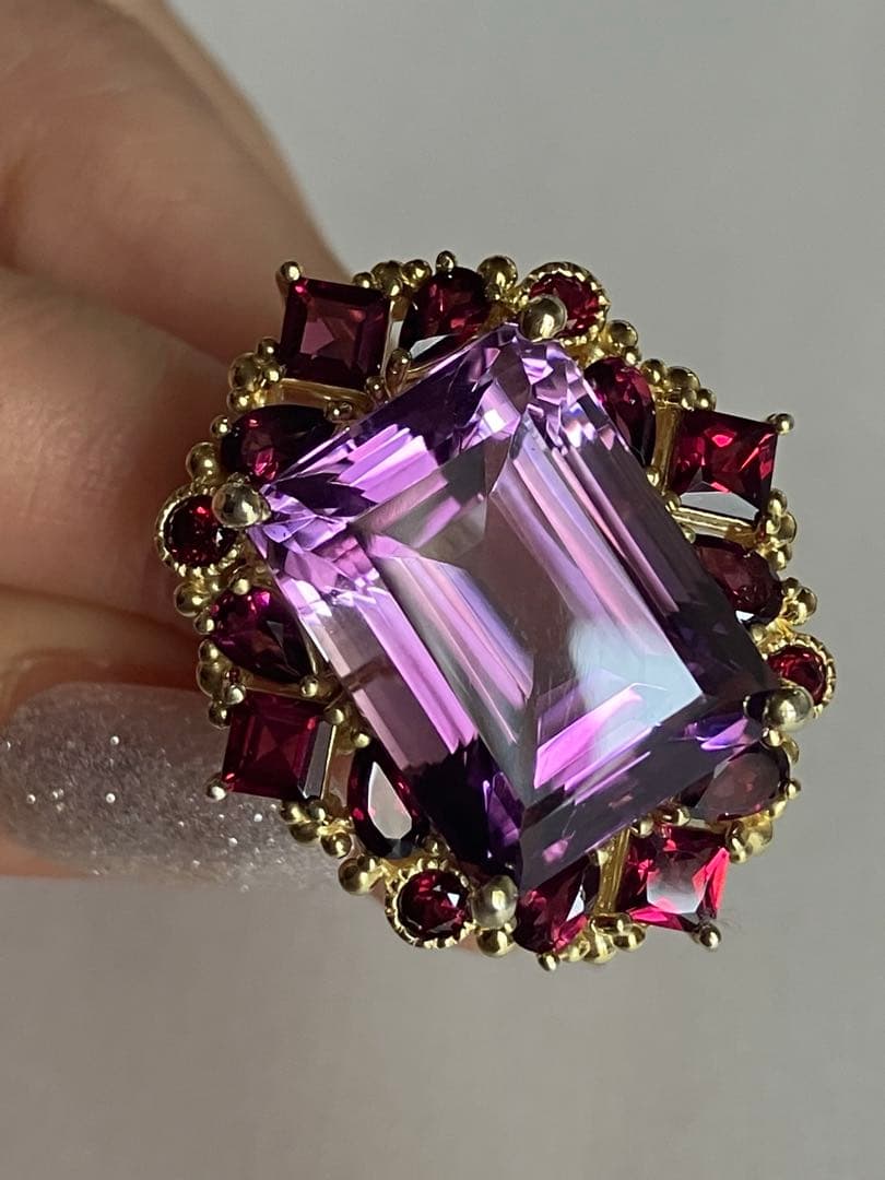 25ct アメジスト・ガーネットリング・指輪シルバー925K18金ゴールド
