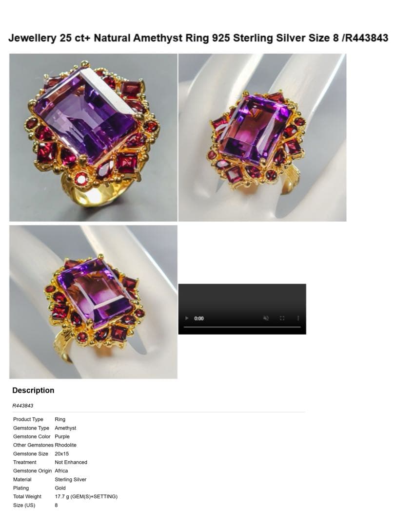 25ct アメジスト・ガーネットリング・指輪シルバー925K18金ゴールド