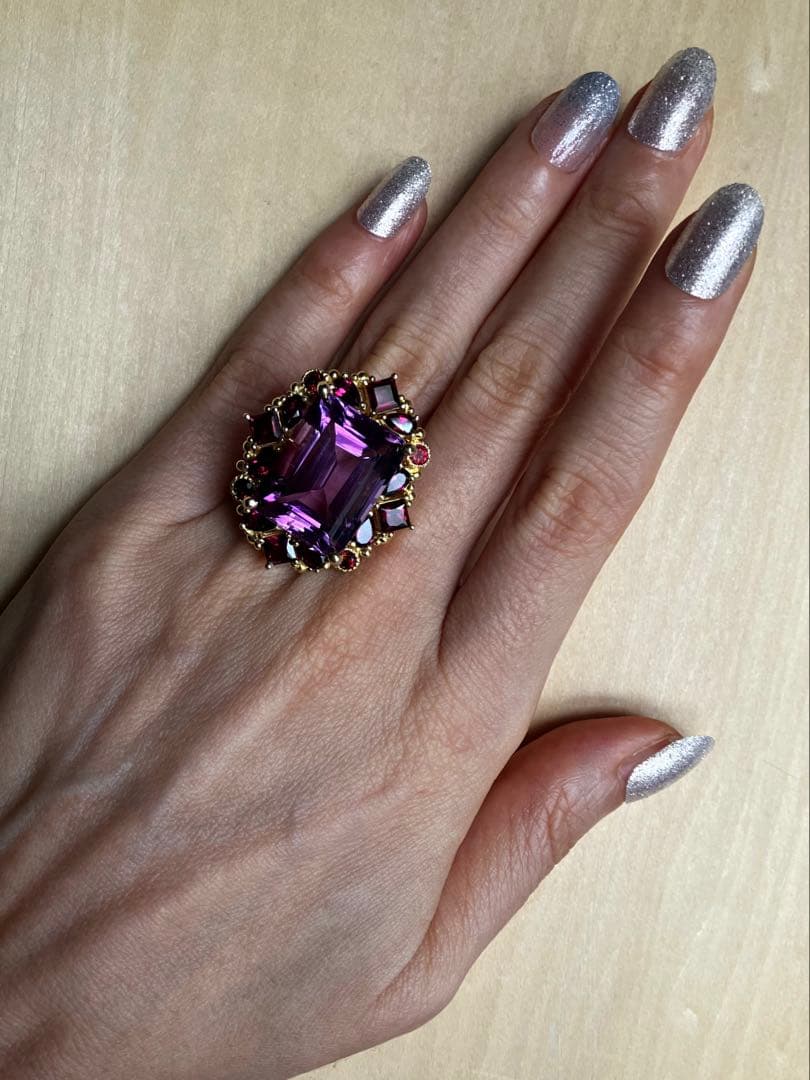 25ct アメジスト・ガーネットリング・指輪シルバー925K18金ゴールド