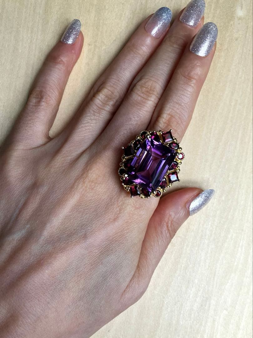 25ct アメジスト・ガーネットリング・指輪シルバー925K18金ゴールド