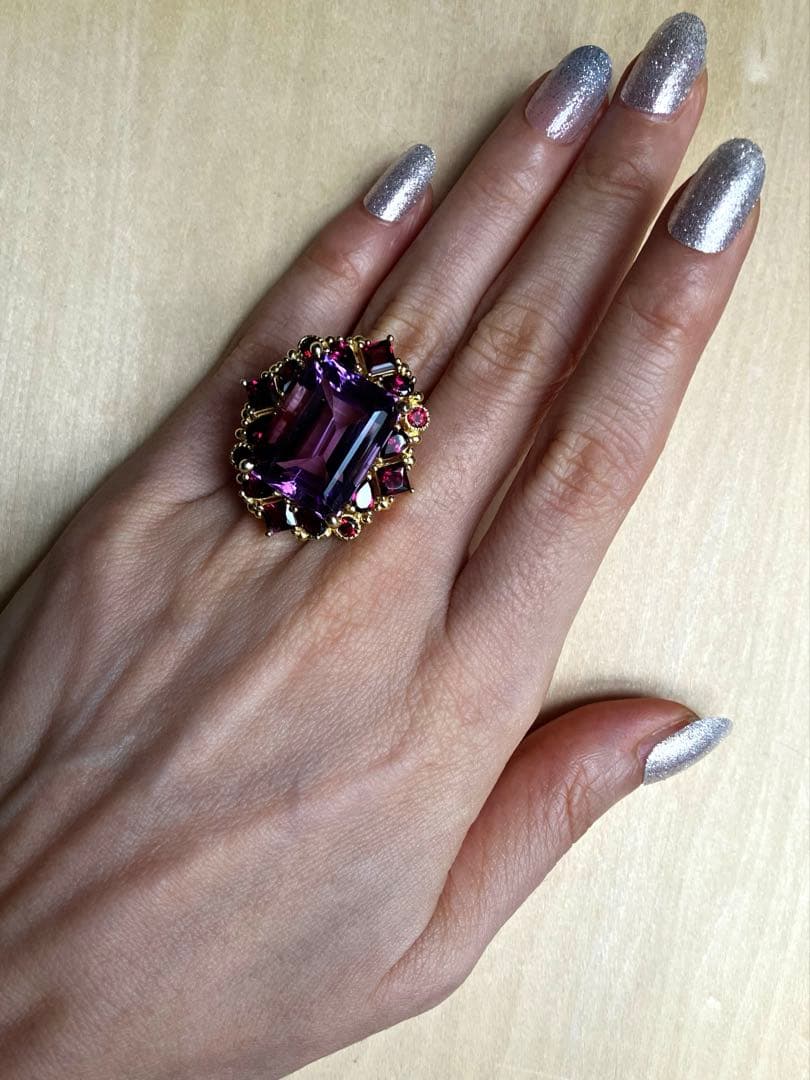 25ct アメジスト・ガーネットリング・指輪シルバー925K18金ゴールド