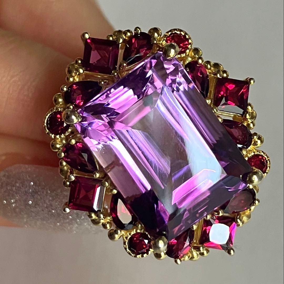 25ct アメジスト・ガーネットリング・指輪シルバー925K18金ゴールド