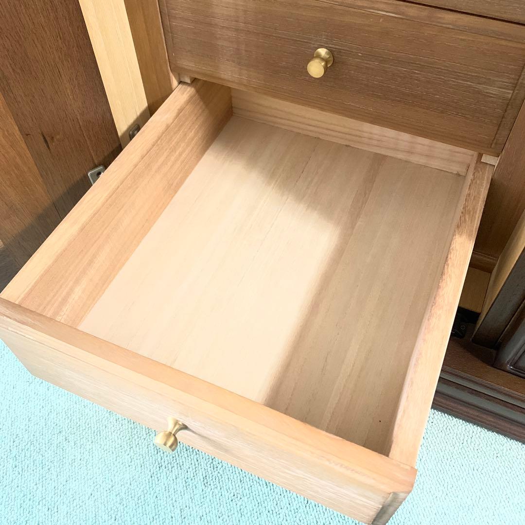 木製　洋服タンス　3枚扉　引出/鏡/ハンガーポール付