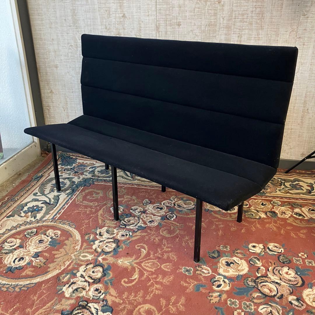 北欧レトロ ベロアソファ ロビーチェア 二人掛けソファー ビンテージ ブラック