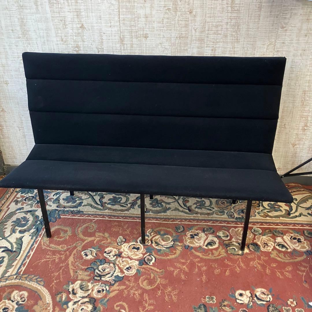 北欧レトロ ベロアソファ ロビーチェア 二人掛けソファー ビンテージ ブラック