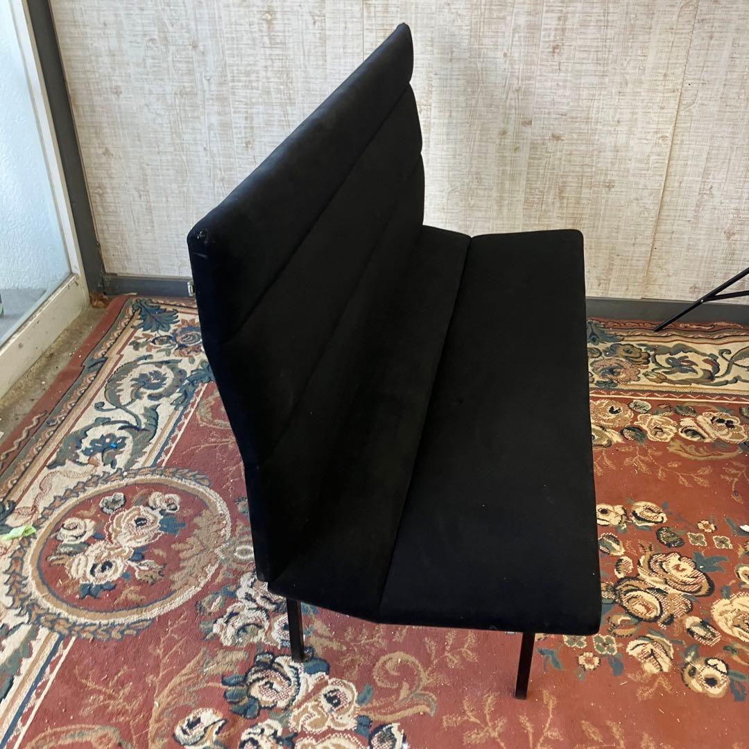 北欧レトロ ベロアソファ ロビーチェア 二人掛けソファー ビンテージ ブラック