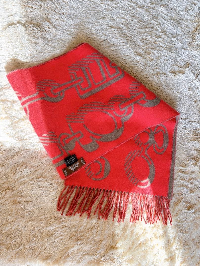 HERMESエルメス ドレバックルカシミヤ100% マフラーグレージュピンク箱付