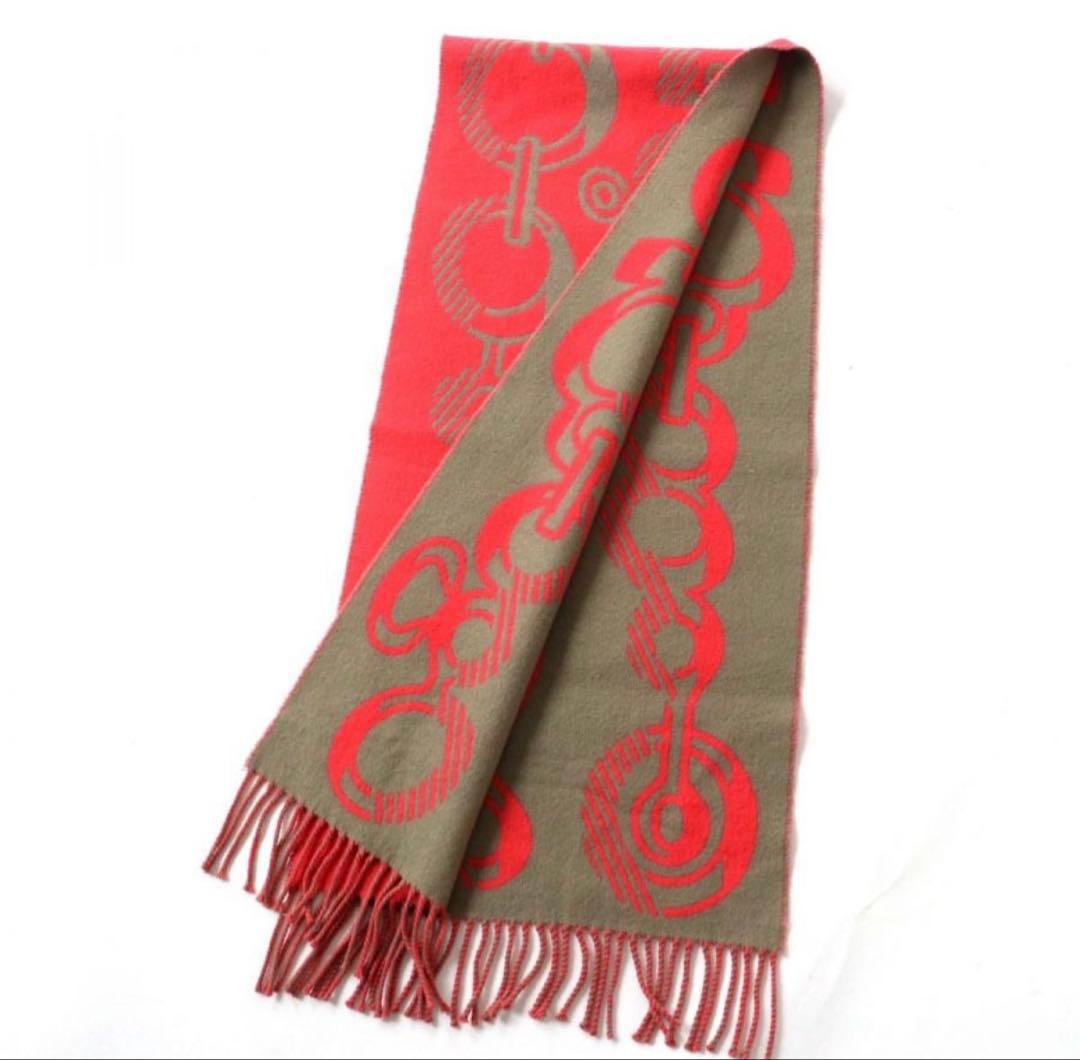 HERMESエルメス ドレバックルカシミヤ100% マフラーグレージュピンク箱付