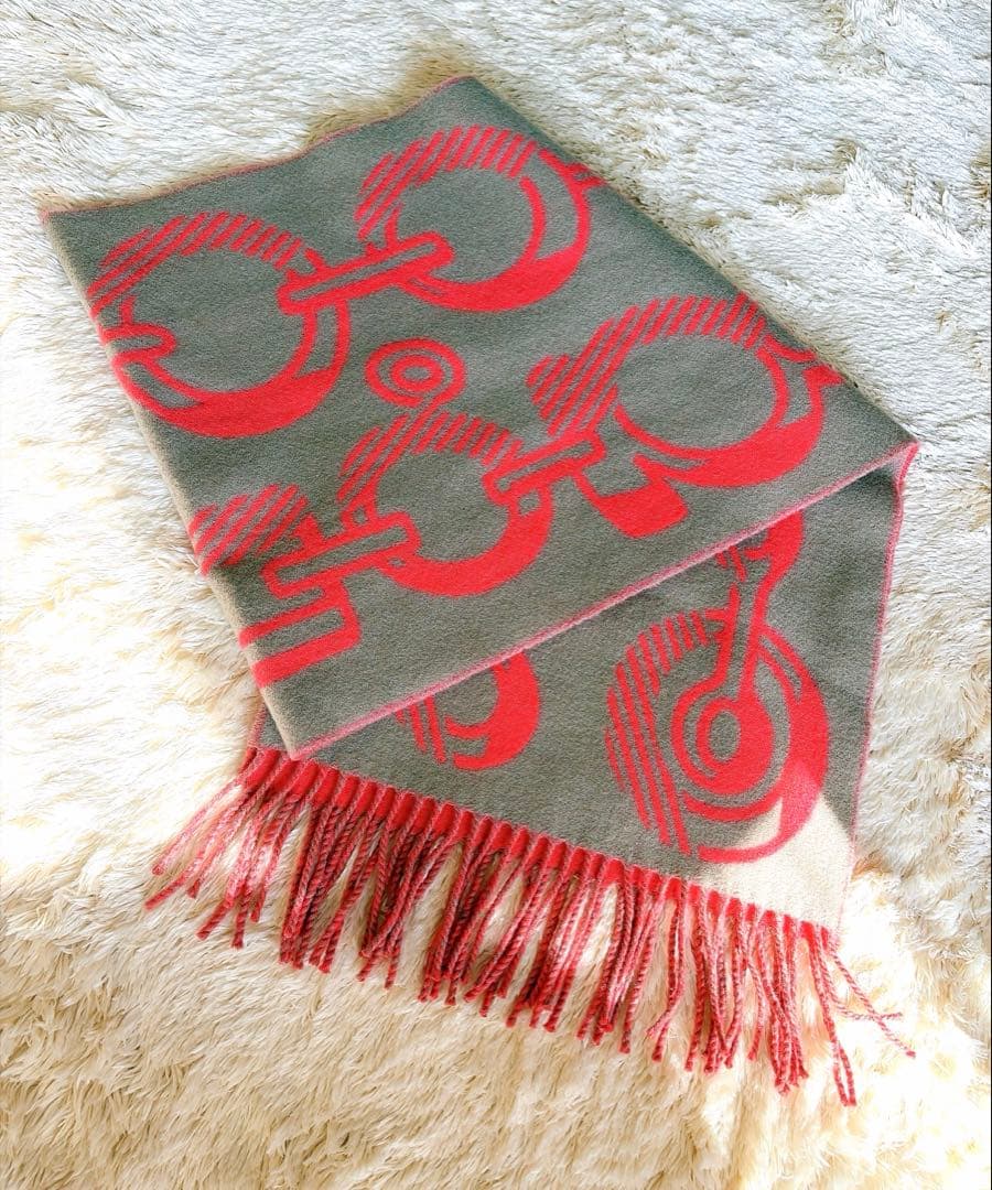 HERMESエルメス ドレバックルカシミヤ100% マフラーグレージュピンク箱付