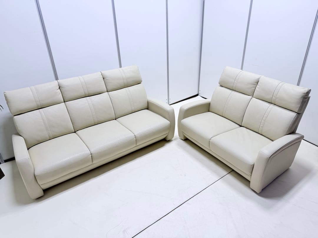 ニトリ　クリーム色 5人掛け レザー ソファ　2点セット