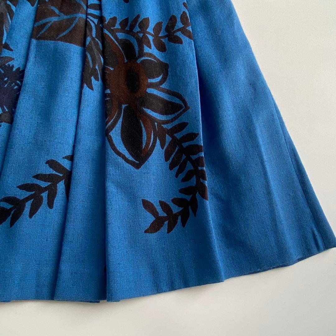 DRIES VAN NOTEN 花柄フレアスカート ブルー ウール シルク