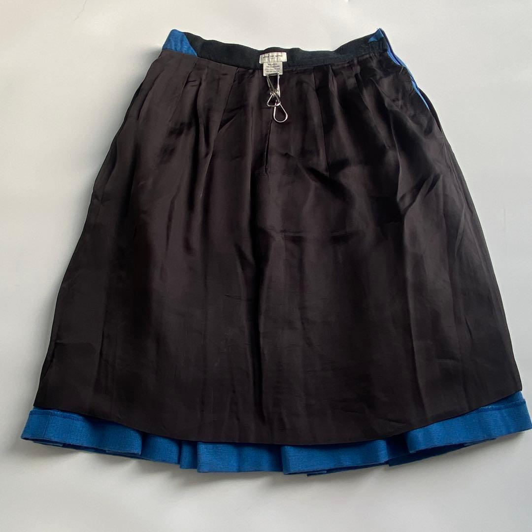 DRIES VAN NOTEN 花柄フレアスカート ブルー ウール シルク