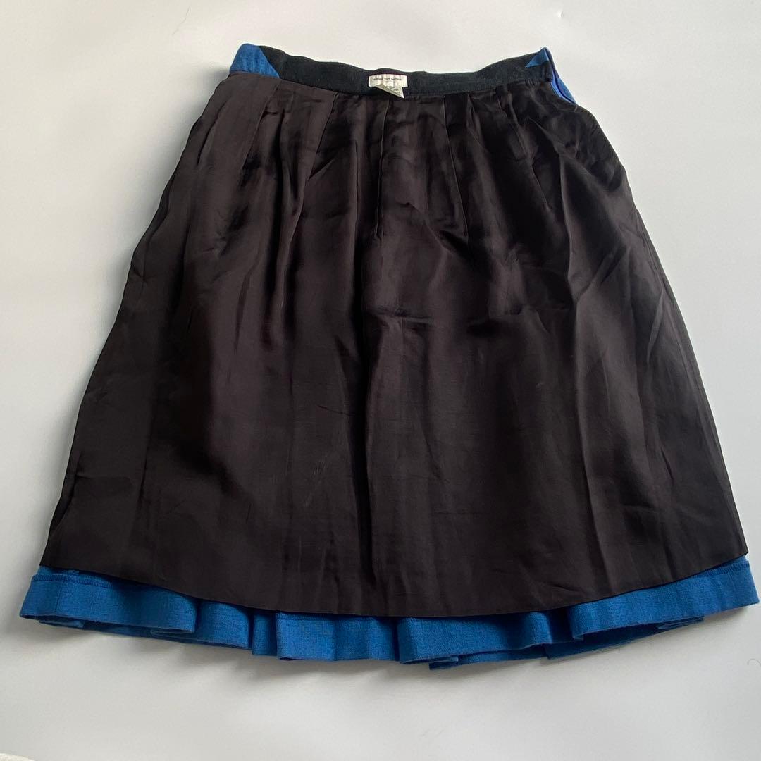 DRIES VAN NOTEN 花柄フレアスカート ブルー ウール シルク