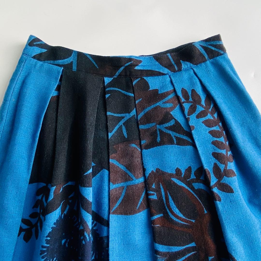 DRIES VAN NOTEN 花柄フレアスカート ブルー ウール シルク