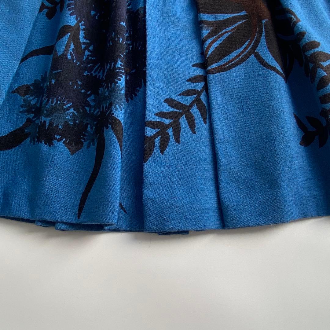 DRIES VAN NOTEN 花柄フレアスカート ブルー ウール シルク