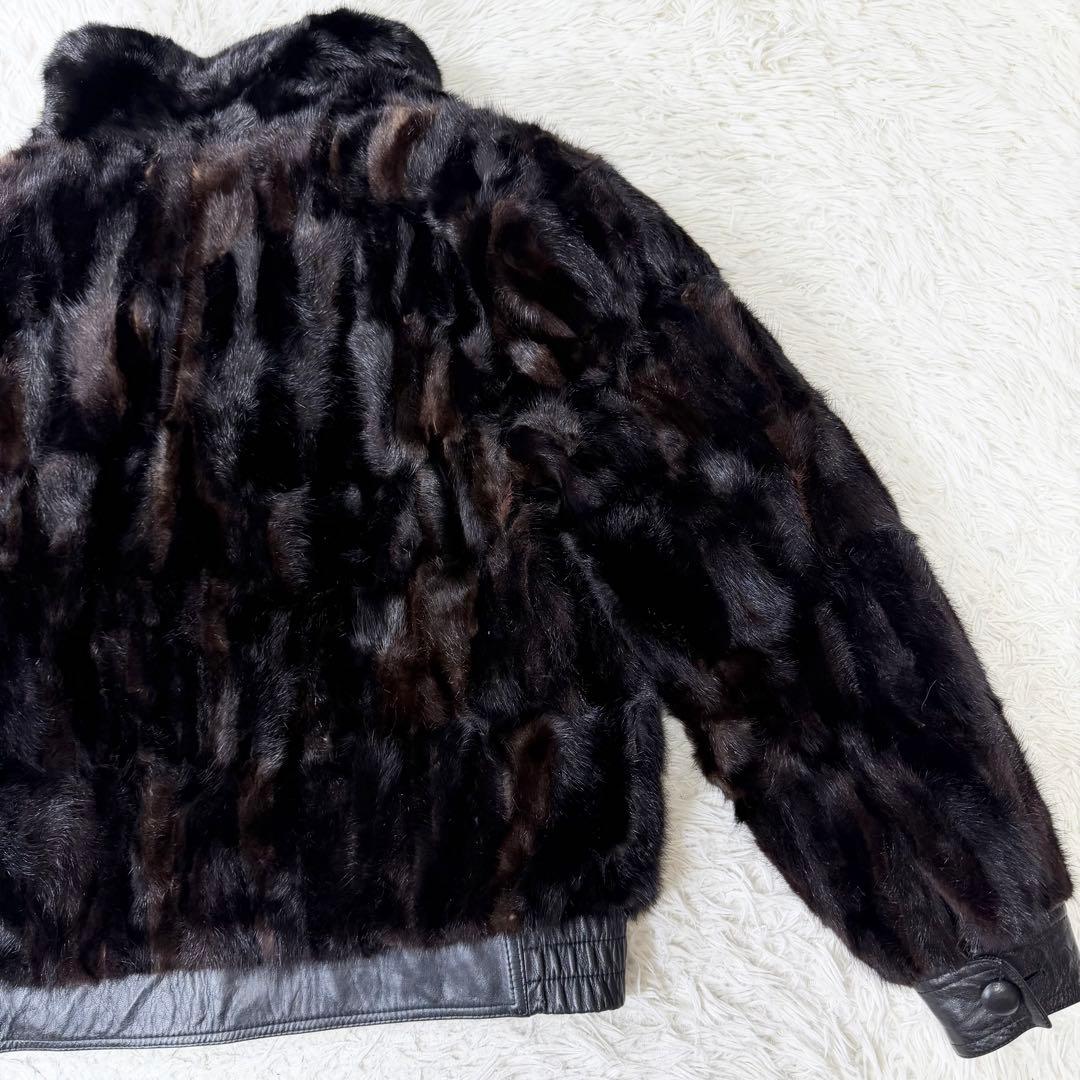 【希少デザイン】VINTAGE レザー　ミンク　リバーシブル　ダブルジャケット