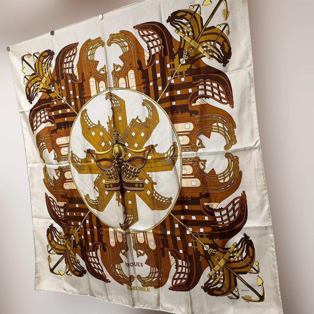 HERMES カレ90 大判シルクスカーフ PROUES 船首像 エルメス