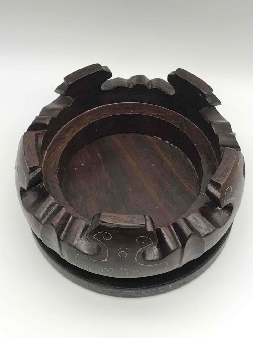 硬木嵌銀線花台　香炉台　銀線模様埋込み　飾り台　盆栽台　花瓶台　置物(B-22)