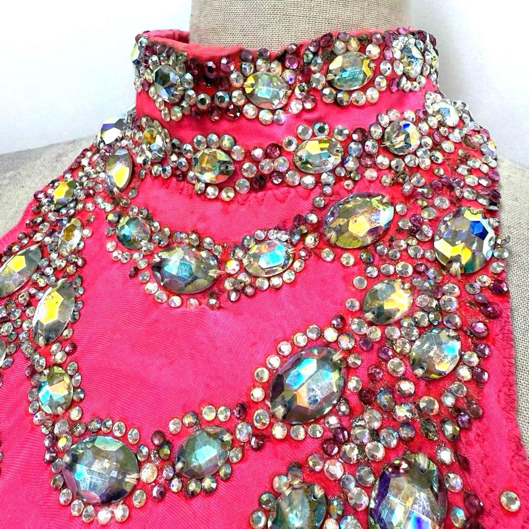 Y5697★SM★ピンク オーストリッチ スワロ スタンダードドレス☆社交ダンス