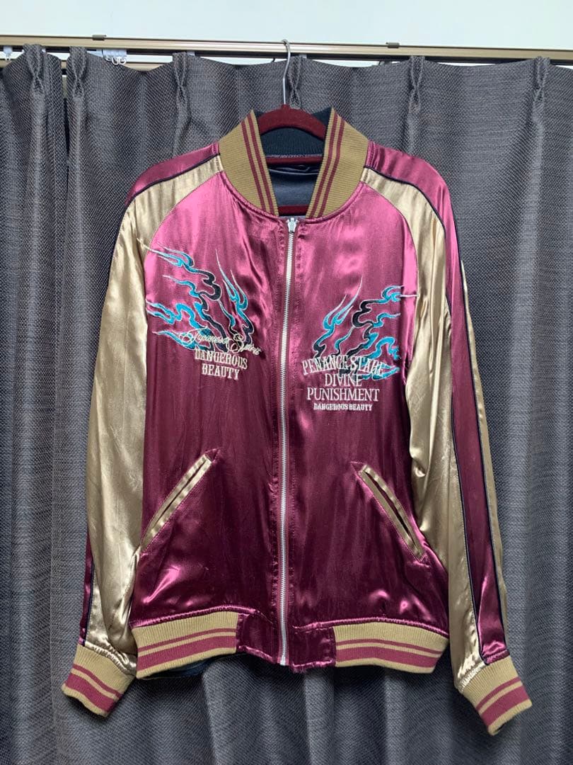 刺繍スカジャン ワインレッド/ゴールド