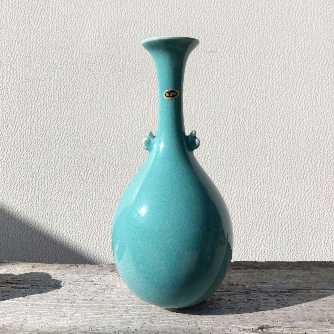 【新品未使用】 信楽焼 青磁 双耳 花瓶 花入れ 高さ27cm