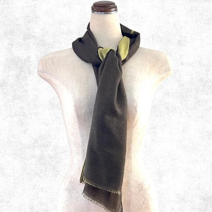 HERMES エルメス カシミヤ シルク スカーフ ストール グリーン Hロゴ