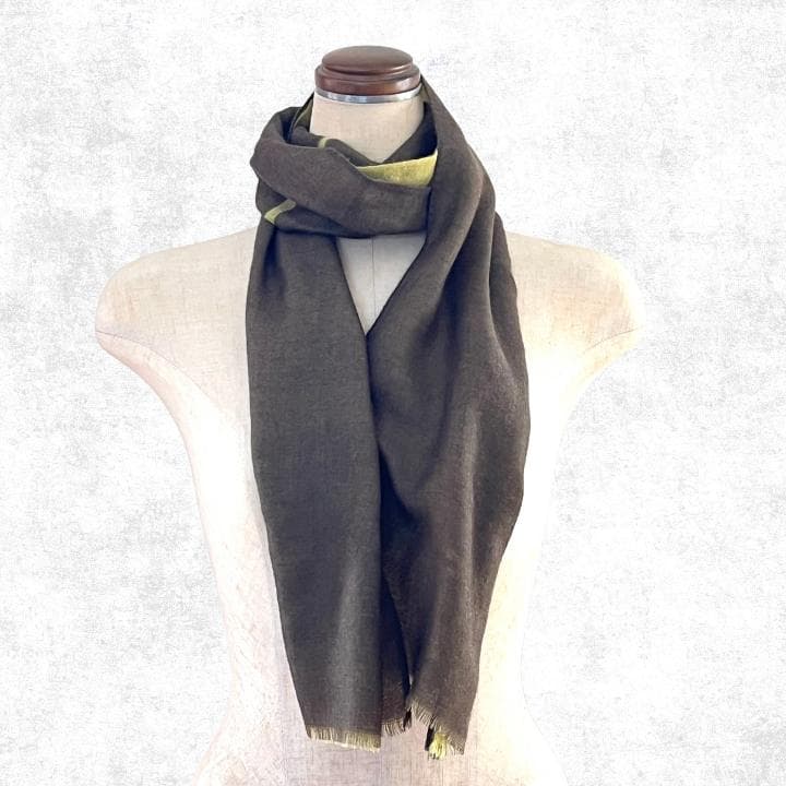 HERMES エルメス カシミヤ シルク スカーフ ストール グリーン Hロゴ