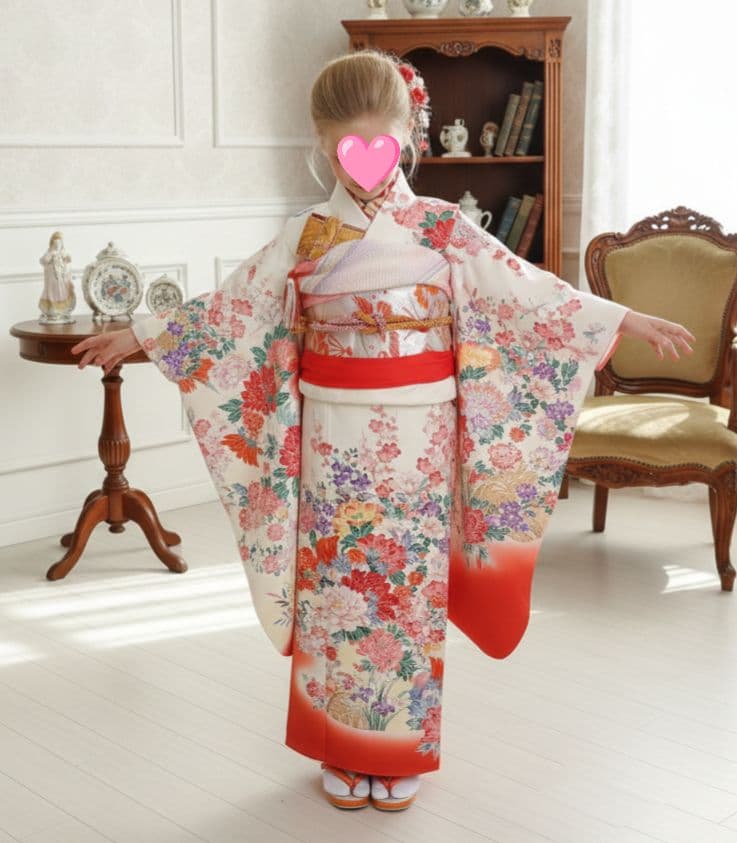 正絹☆クリーム色の着物と作り帯セット