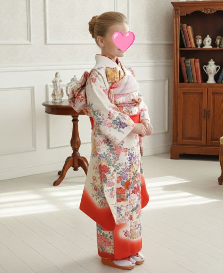 正絹☆クリーム色の着物と作り帯セット