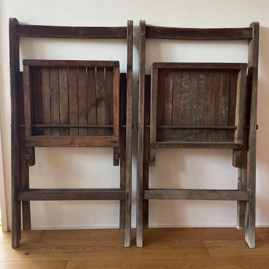 ヴィンテージ　アンティーク　木製折りたたみチェア 2脚セット