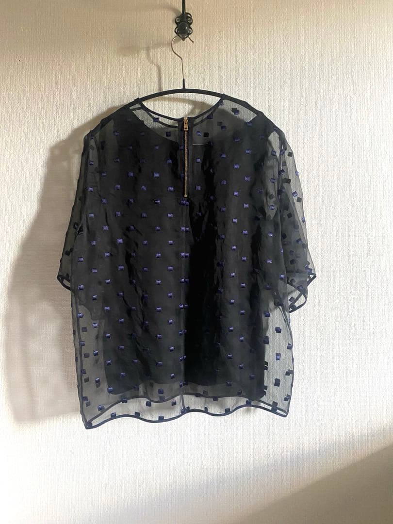 Chloe クロエ　シルクシフォン　ブラウス　半袖　ネイビー　S