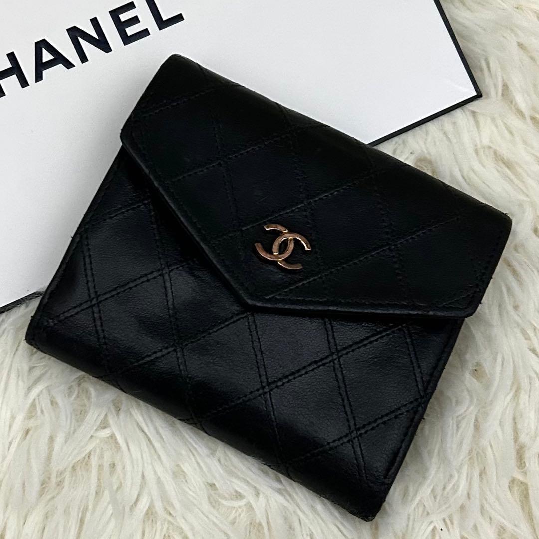CHANEL シャネル ココマーク ビコローレ 二つ折り財布 ブラック