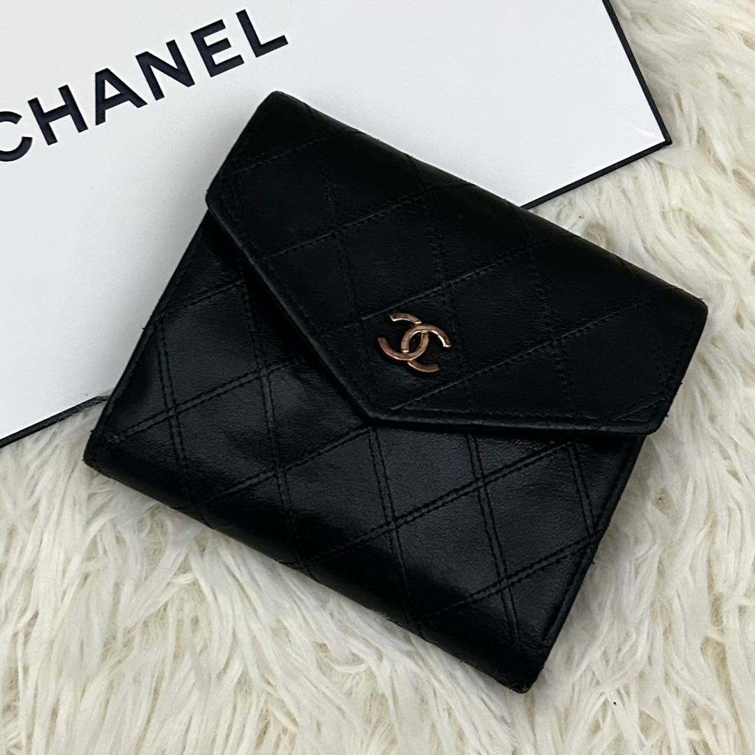 CHANEL シャネル ココマーク ビコローレ 二つ折り財布 ブラック