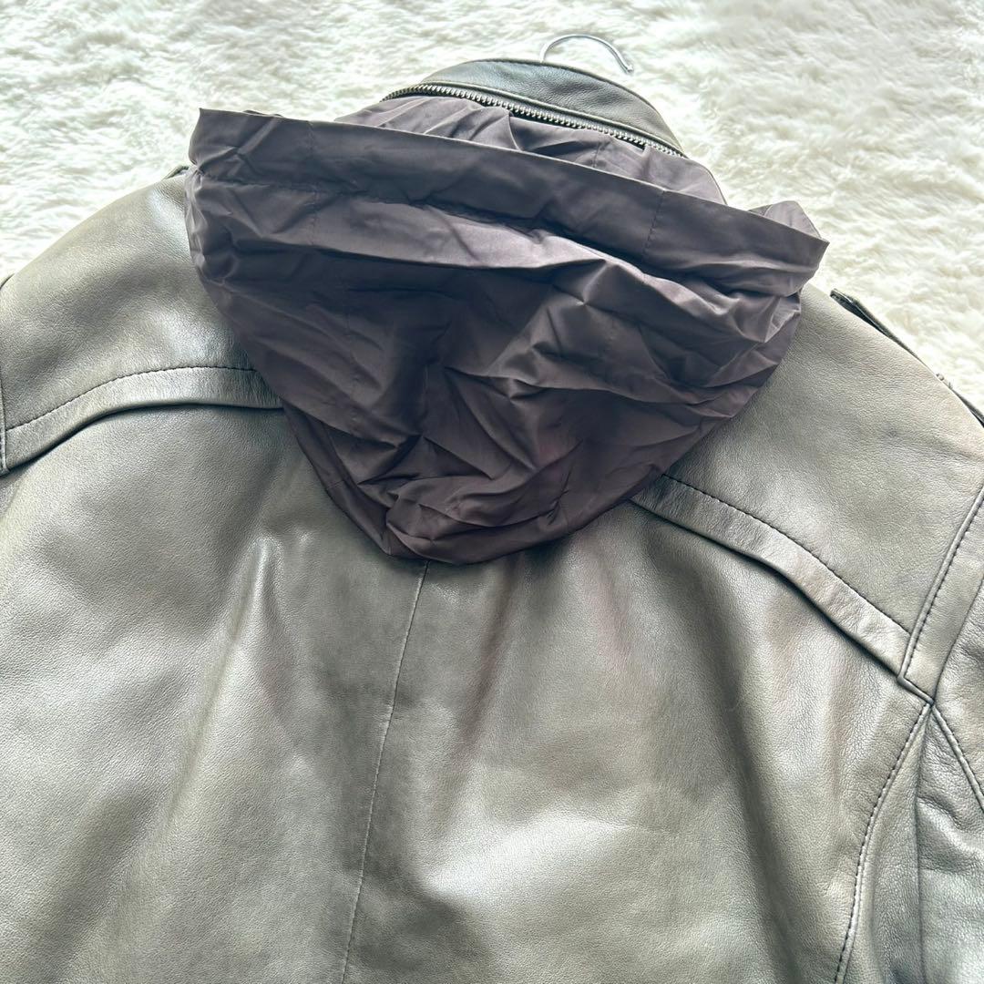 ARMANI COLLEZIONI 羊革 フーデッド レザージャケット 48
