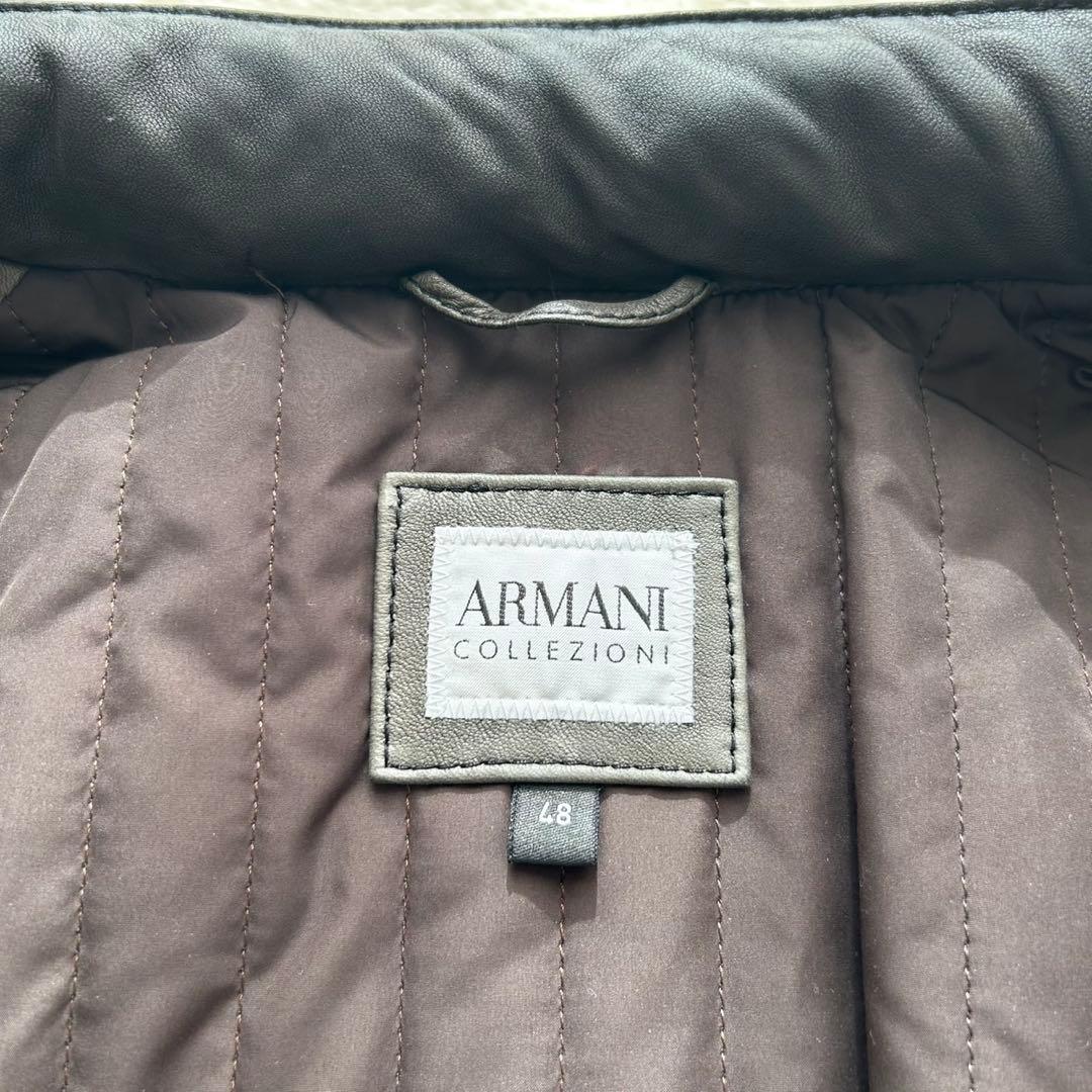 ARMANI COLLEZIONI 羊革 フーデッド レザージャケット 48
