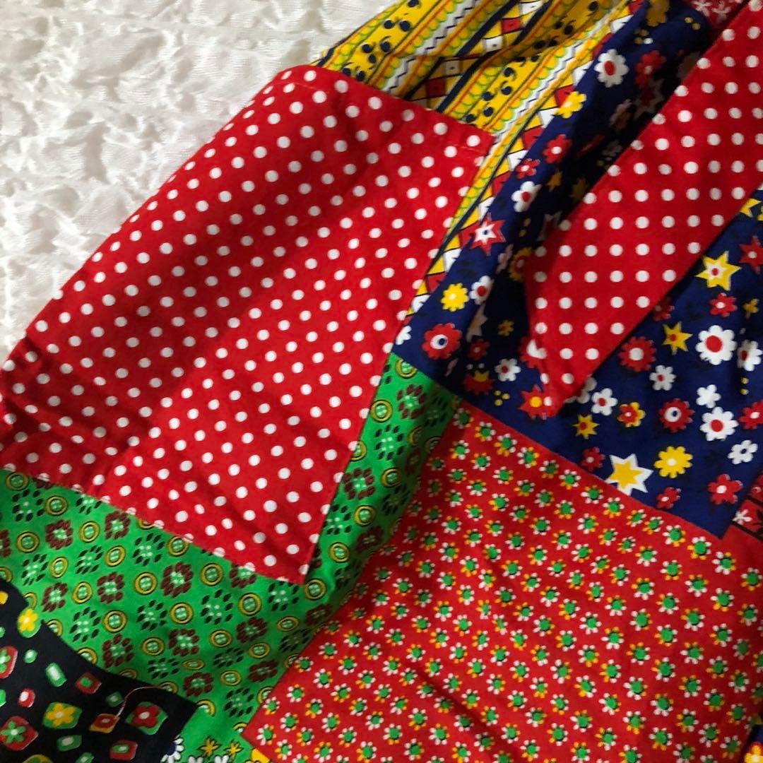 レトロポップ　総柄　エスニック　アジアン　ロング　エプロンドレス