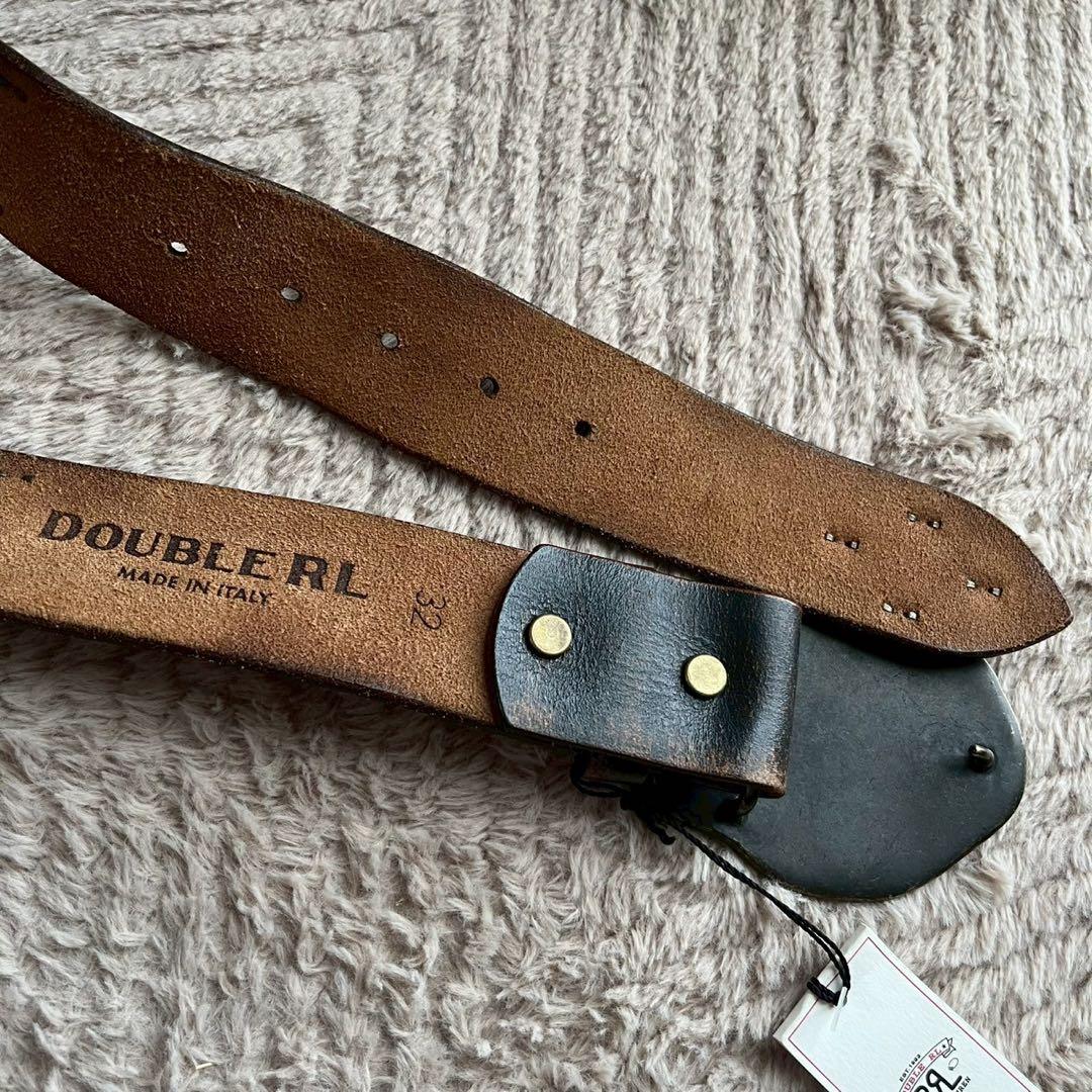 極美品 RRL ダブルアールエル ロゴバックル レザー ベルト メンズ