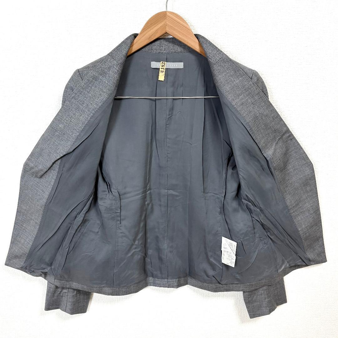 美品 theory luxe スーツ上下 ノーカラーJK36 下38 グレー