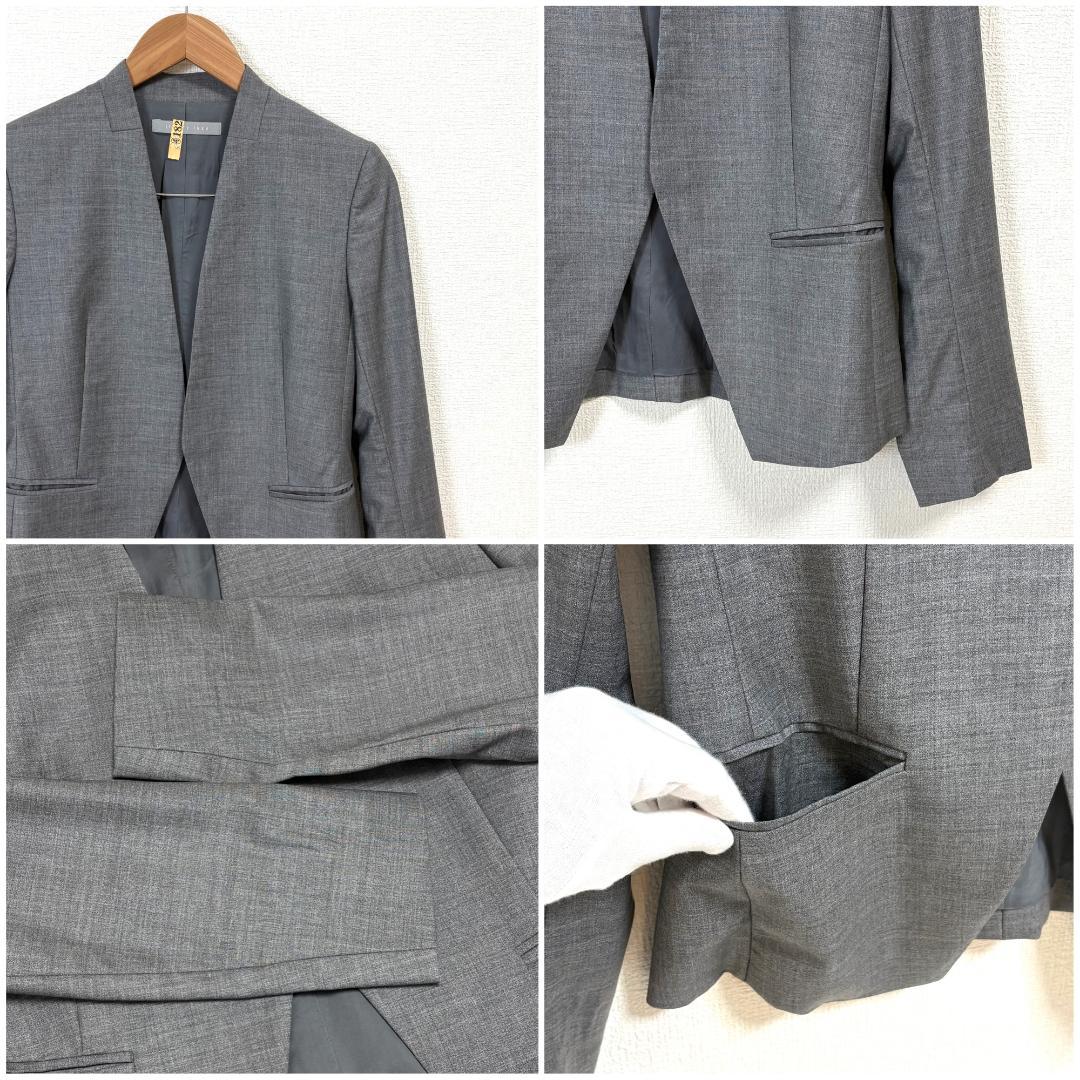 美品 theory luxe スーツ上下 ノーカラーJK36 下38 グレー