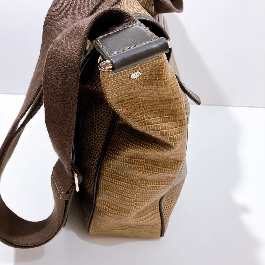 【逸品】ETRO レザー　メッセンジャー　ショルダーバッグ　蛇柄　型押し