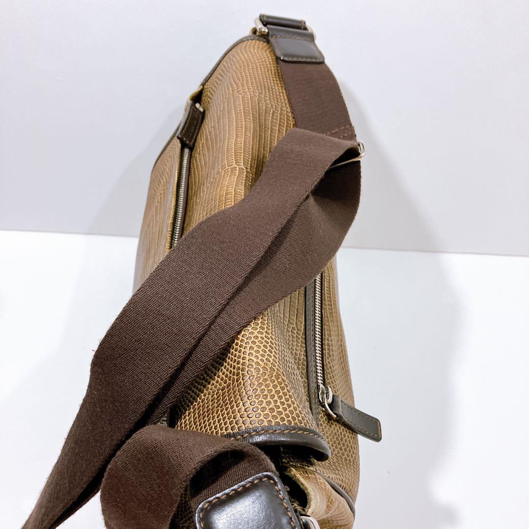 【逸品】ETRO レザー　メッセンジャー　ショルダーバッグ　蛇柄　型押し