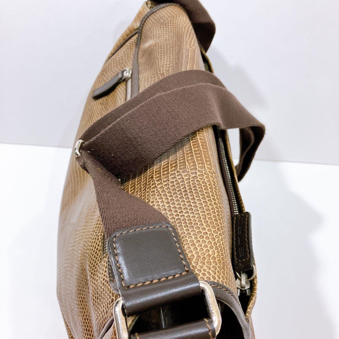 【逸品】ETRO レザー　メッセンジャー　ショルダーバッグ　蛇柄　型押し
