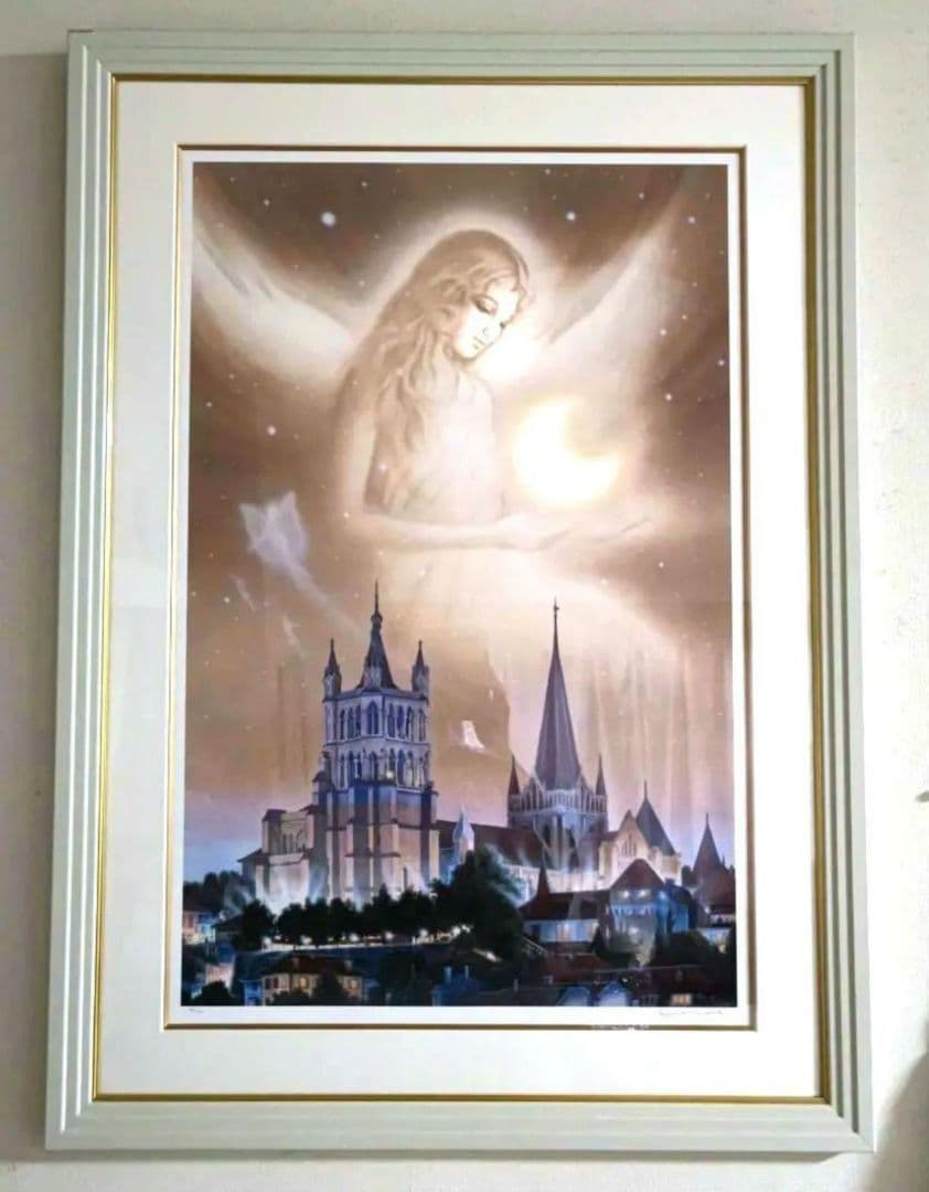 塚本馨三 シルクスクリーン版画「ムーンファンタジー」 額縁入り 証明書付