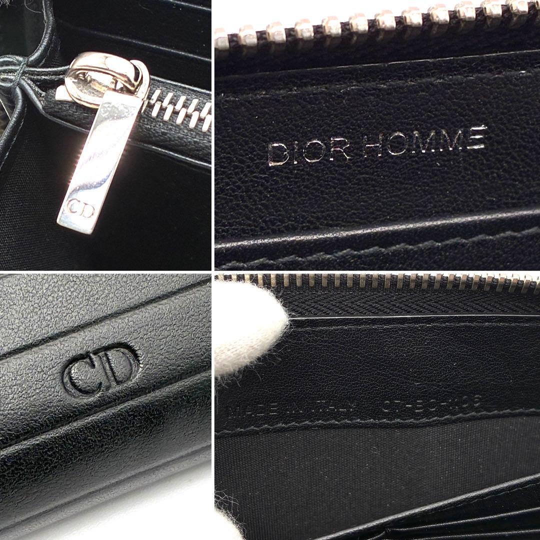 極美品 クリスチャンディオール オム 長財布 CDロゴ ラウンドジップ レザー