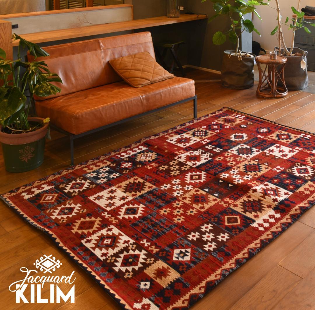 【ラグ・マット】140×200　ジャガードキリム　民族キリム柄 　JK-5
