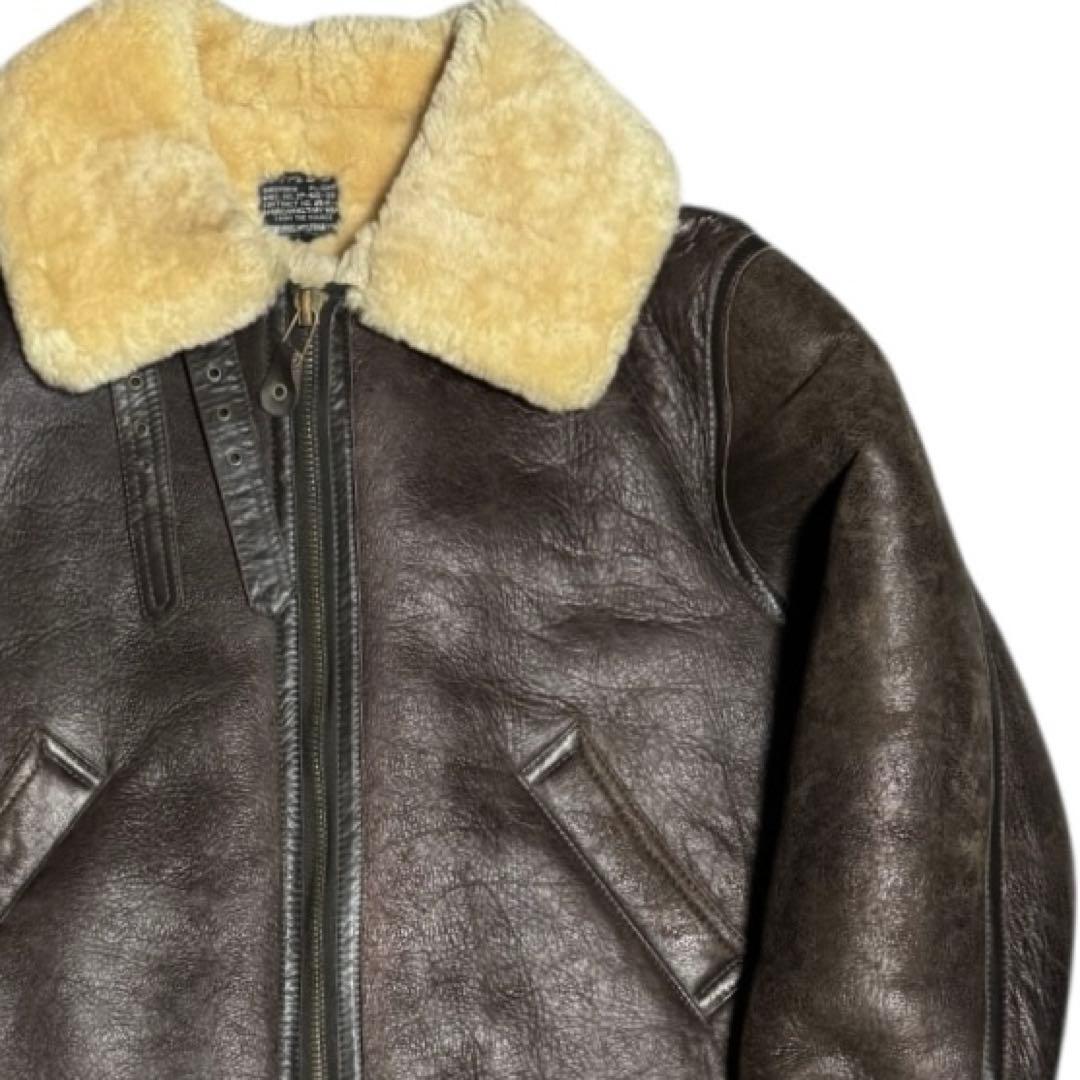 雰囲気抜群 B-3 リアルムートン ボマージャケット ブラウン 本革 Lサイズ