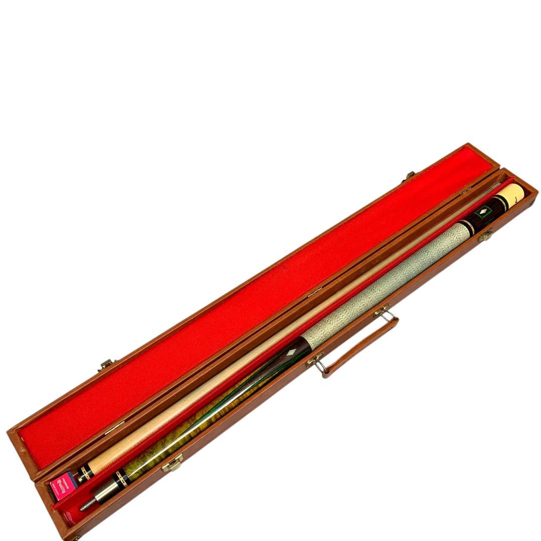 【良品】ビリヤード　プレイキュー　4剣貝装飾　木目調　バット　シャフト　ケース付