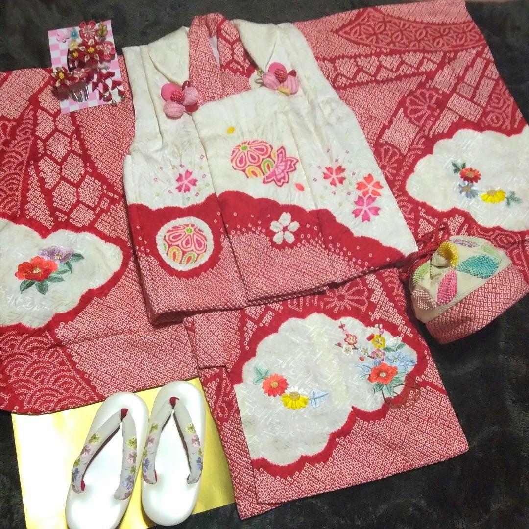 正絹綸子☆本絞＆刺繍☆絞りの粒もフレッシュ☆極上グレードの3歳七五三用祝着
